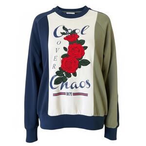 VTG BKYS Crewneck Sweatshirt Medium Colorblock Rose Graphic Cool Over Chaos